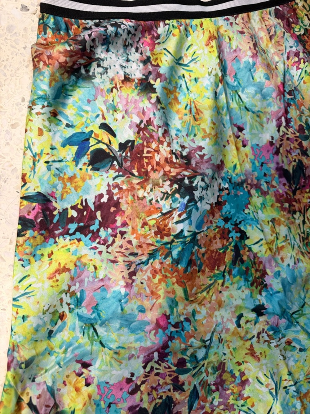 Striped Waist Floral Asymmetrical Midi Skirt - Multi-Color